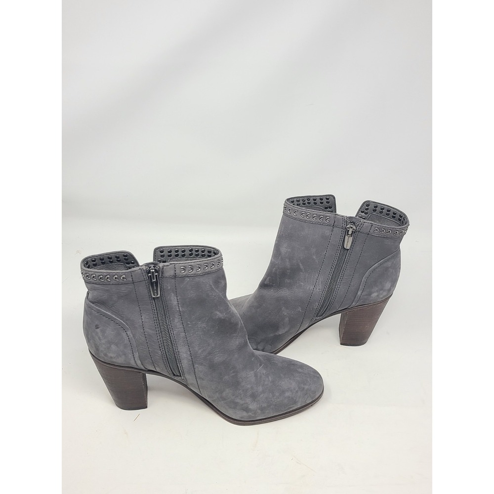 Vince Camuto Finchie Gray Suede Studded Ankle Boots Stacked Block Heel 11M